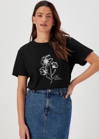 Black Flower Print T-Shirt
