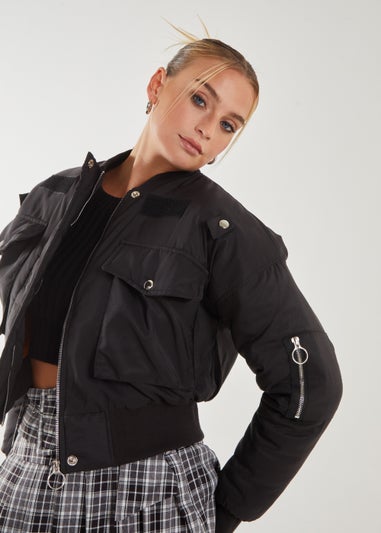 Pink Vanilla Black Utility Cargo Bomber Jacket