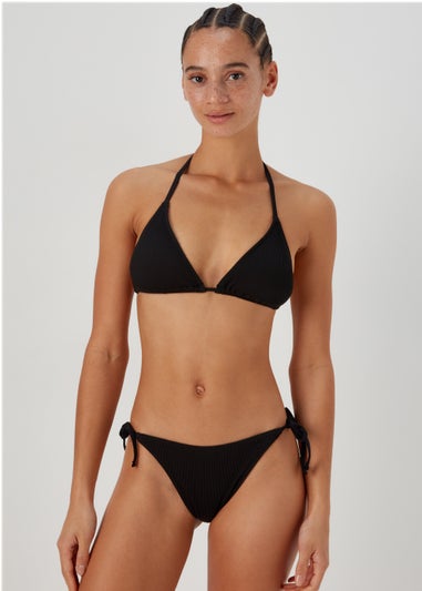 Black Textured Side Tie Bikini Briefs