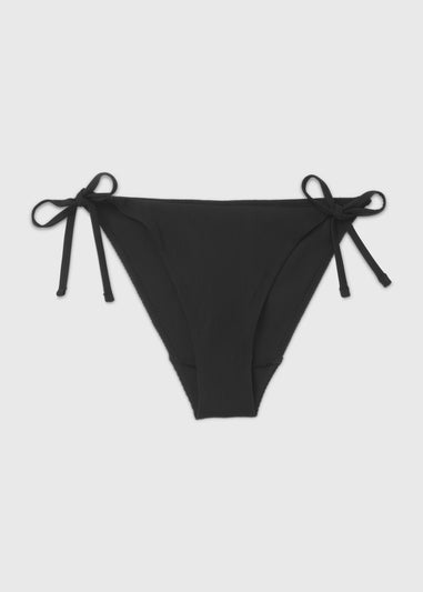 Black Textured Side Tie Bikini Briefs