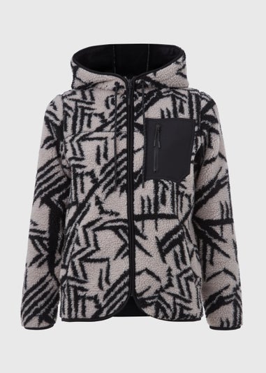 Souluxe Beige Print Zip Through Fleece