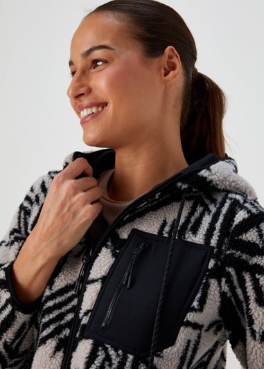 Souluxe Beige Print Zip Through Fleece