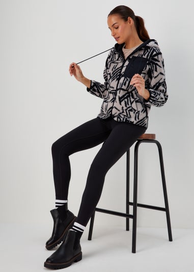 Souluxe Beige Print Zip Through Fleece
