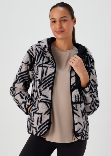 Souluxe Beige Print Zip Through Fleece
