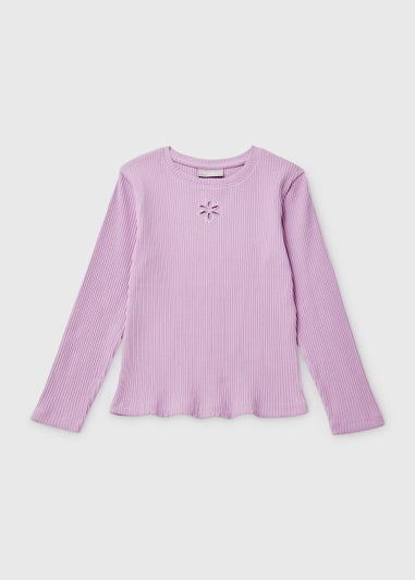 Girls Lilac Cut Out Ribbed Long Sleeve T-Shirt (7-13yrs)