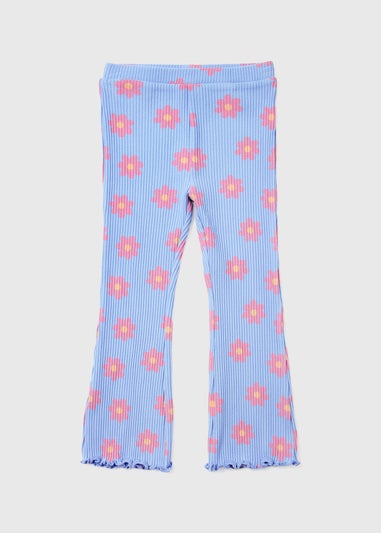 Girls Blue Flower Print Flared Leggings (1-7yrs)