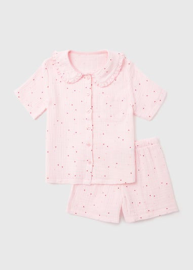 Girls Pink Double Cloth Shortie Pyjama Set (4-13yrs)