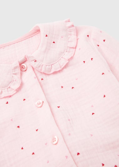 Girls Pink Heart Print Double Cloth Pyjama Set (9mths-5yrs)