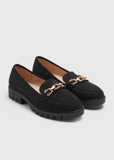 Black Chunky Gold Bar Loafers