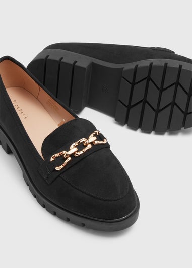 Black Chunky Gold Bar Loafers