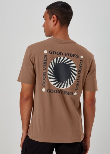 Brown Good Vibes Print T-Shirt