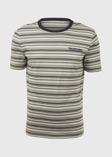 Navy & Green Stripe Free Your Mind Print T-Shirt