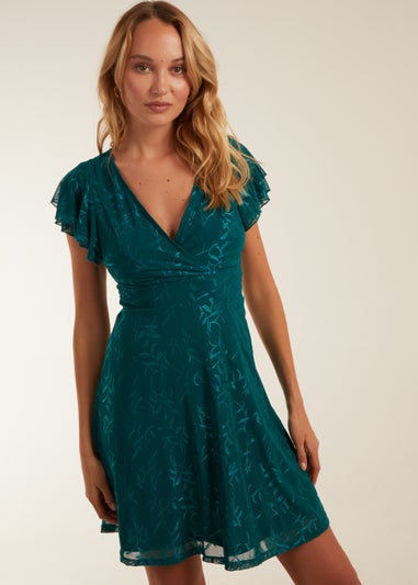 Blue Vanilla Teal Double Frill Wrap Dress