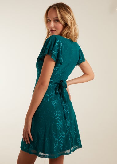 Blue Vanilla Teal Double Frill Wrap Dress