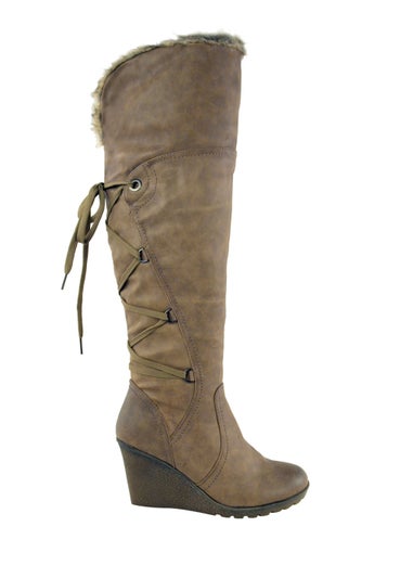 Where's That From Khaki PU Bridget Wedge Heel Calf Boots