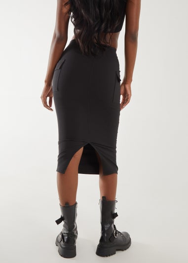 Pink Vanilla Black Utility Cargo Midi Skirt