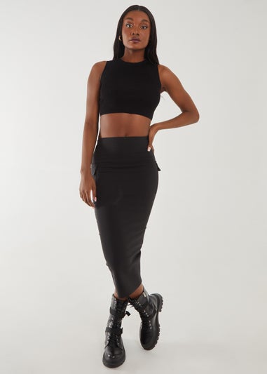 Pink Vanilla Black Utility Cargo Midi Skirt