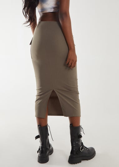 Pink Vanilla Khaki Utility Cargo Midi Skirt
