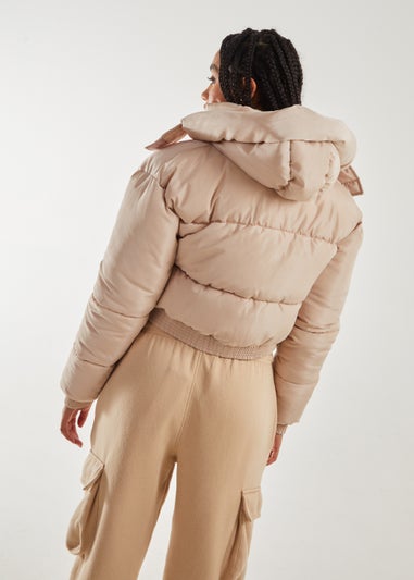 Pink Vanilla Stone Cropped Padded Hooded Coat