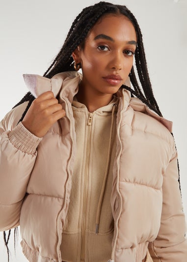 Pink Vanilla Stone Cropped Padded Hooded Coat