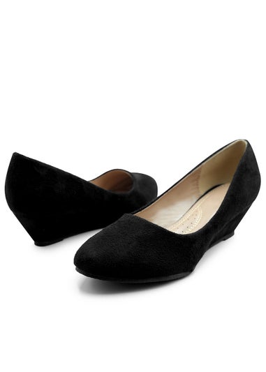 Where's That From Black Suede Kieran Low Wedge Court Shoes