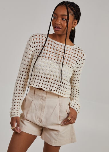 Pink Vanilla Stone Long Sleeve Crochet Top