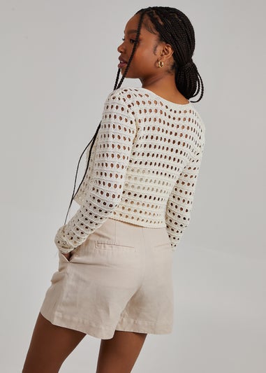 Pink Vanilla Stone Long Sleeve Crochet Top