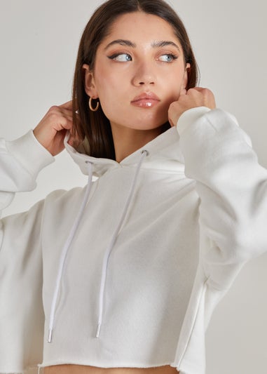 Pink Vanilla Ivory Raw Hem Cropped Hoodie
