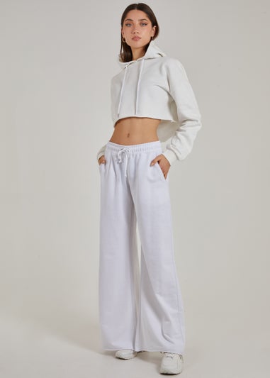 Pink Vanilla Ivory Raw Hem Cropped Hoodie