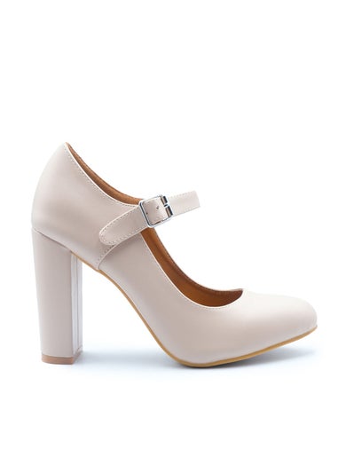Where's That From Nude Pu Michelle Block High Heel Pump