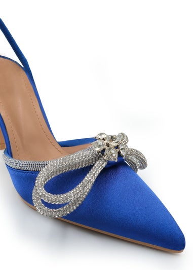 Where's That From Blue Silk Fanen Pointed Toe High Heels