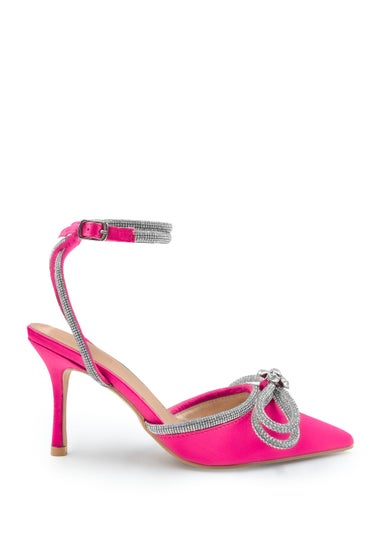 Where's That From Fuchsia Silk Fanen Pointed Toe High Heels