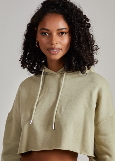 Pink Vanilla Sage Raw Hem Cropped Hoodie - Matalan