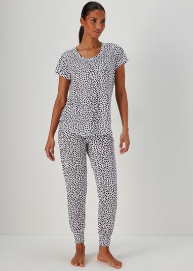 Cream Heart Print Pyjama Set