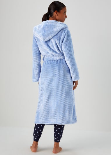 Blue Zig Zag Print Hooded Dressing Gown