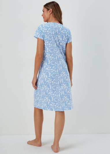Blue Ditsy Print Lace Nightie