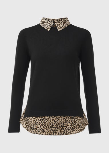 Black Leopard Print Shirt 2 in 1 Jumper
