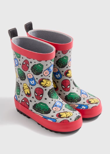 Kids Grey Marvel Print Wellies (Younger 4-12)
