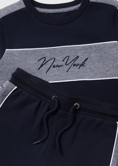 Boys Navy New York Print Pique Sweatshirt & Joggers Set (1-6yrs)
