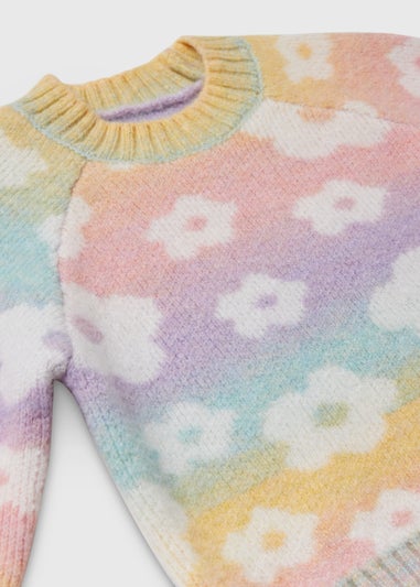 Girls Pink Ombre Flower Knit Jumper (1yrs-7yrs)