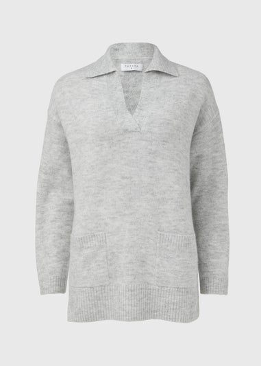 Grey Open Collar Jumper