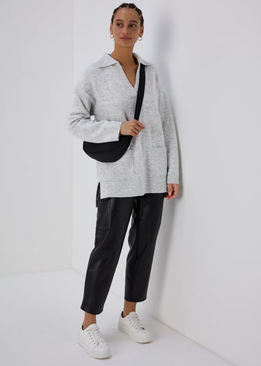 Grey Open Collar Jumper