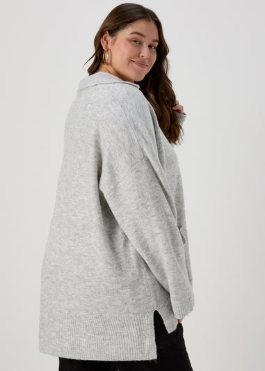 Grey Open Collar Jumper