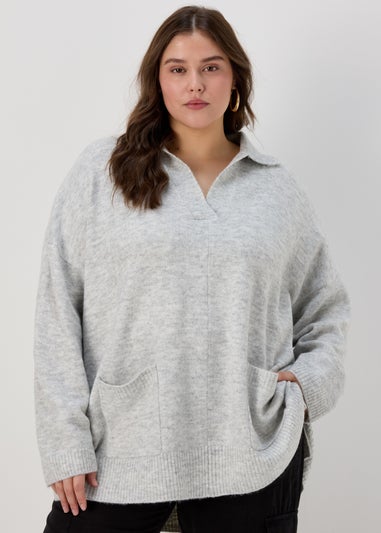 Grey Open Collar Jumper