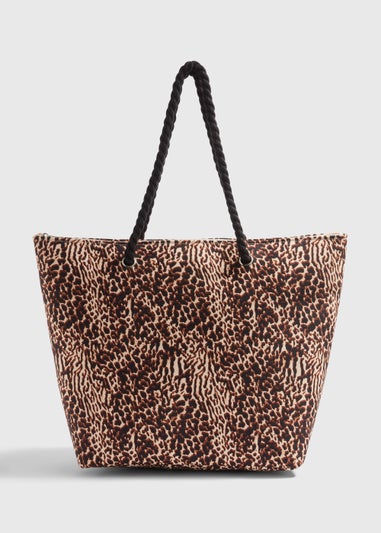 Leopard Print Canvas Beach Bag