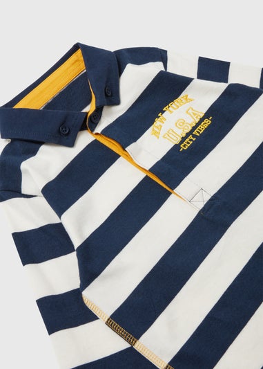 Boys Navy Rugby Stripe Long Sleeve Polo Shirt (1-7yrs)