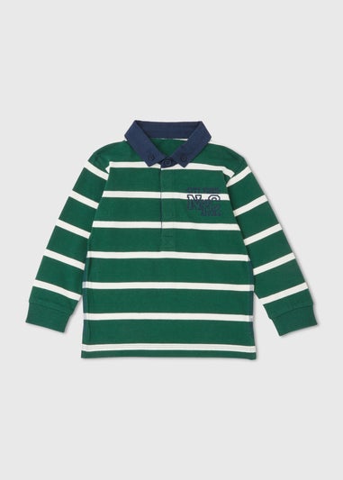 Boys Green Rugby Stripe Long Sleeve Polo Shirt (1-7yrs)