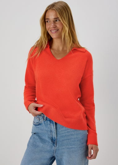Solid Red Open Collar Jumper