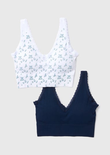 2 Pack Blue & Daisy Print Crop Top