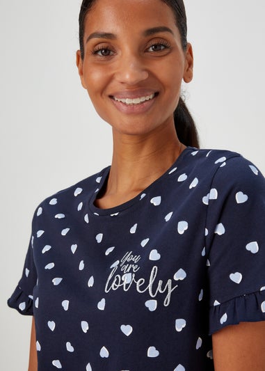 Navy Heart Frill Sleeve Pyjama Set